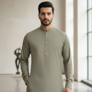 A men wear Designer Sage Green Slim-Fit Kurta