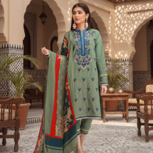 Girl wear Mint Serenity Embroidered Khaddar 3-PC Suit