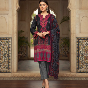A lady wear Midnight Rose Digital Print Karandi Suit